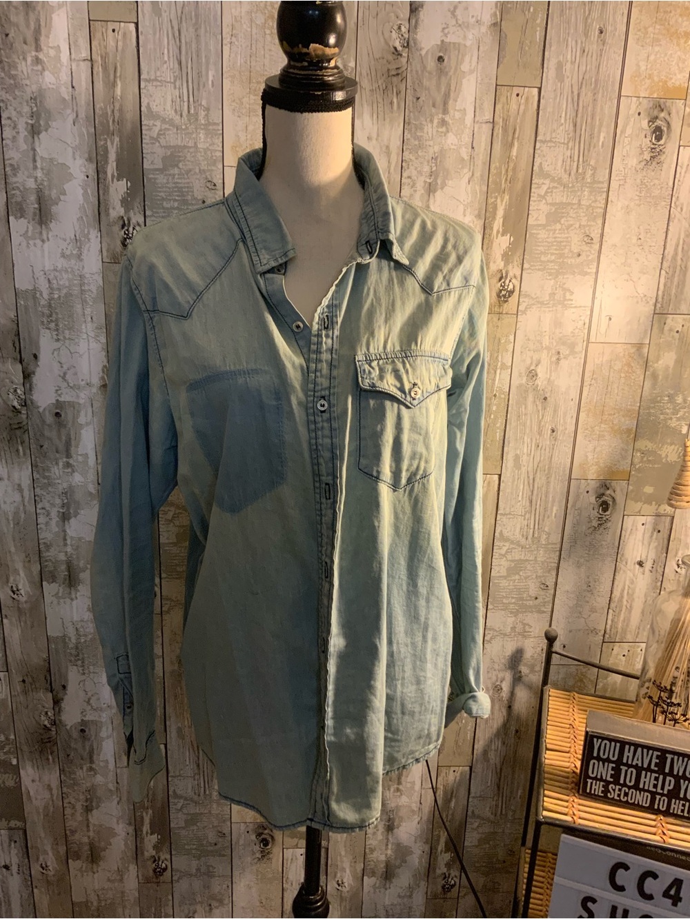NSF Light Blue Men's Casual Button-Down Shirt. Size L